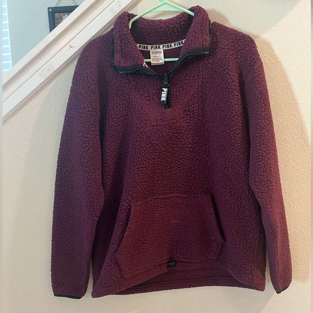 VS PINK Maroon Sherpa Quarter Zip